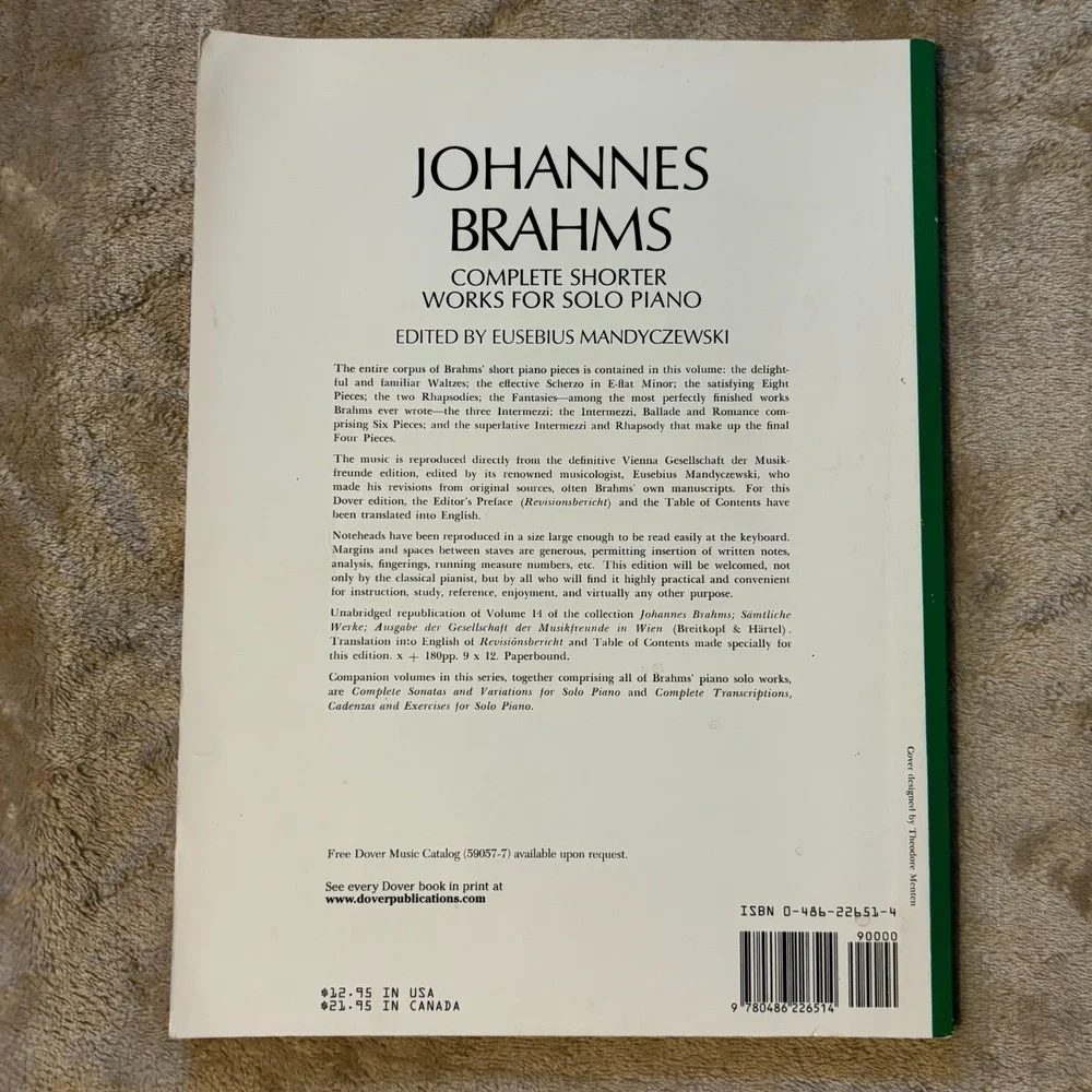 Johannes Brahms – Complete Shorter Works for Solo Piano | Dover Music | Softcove